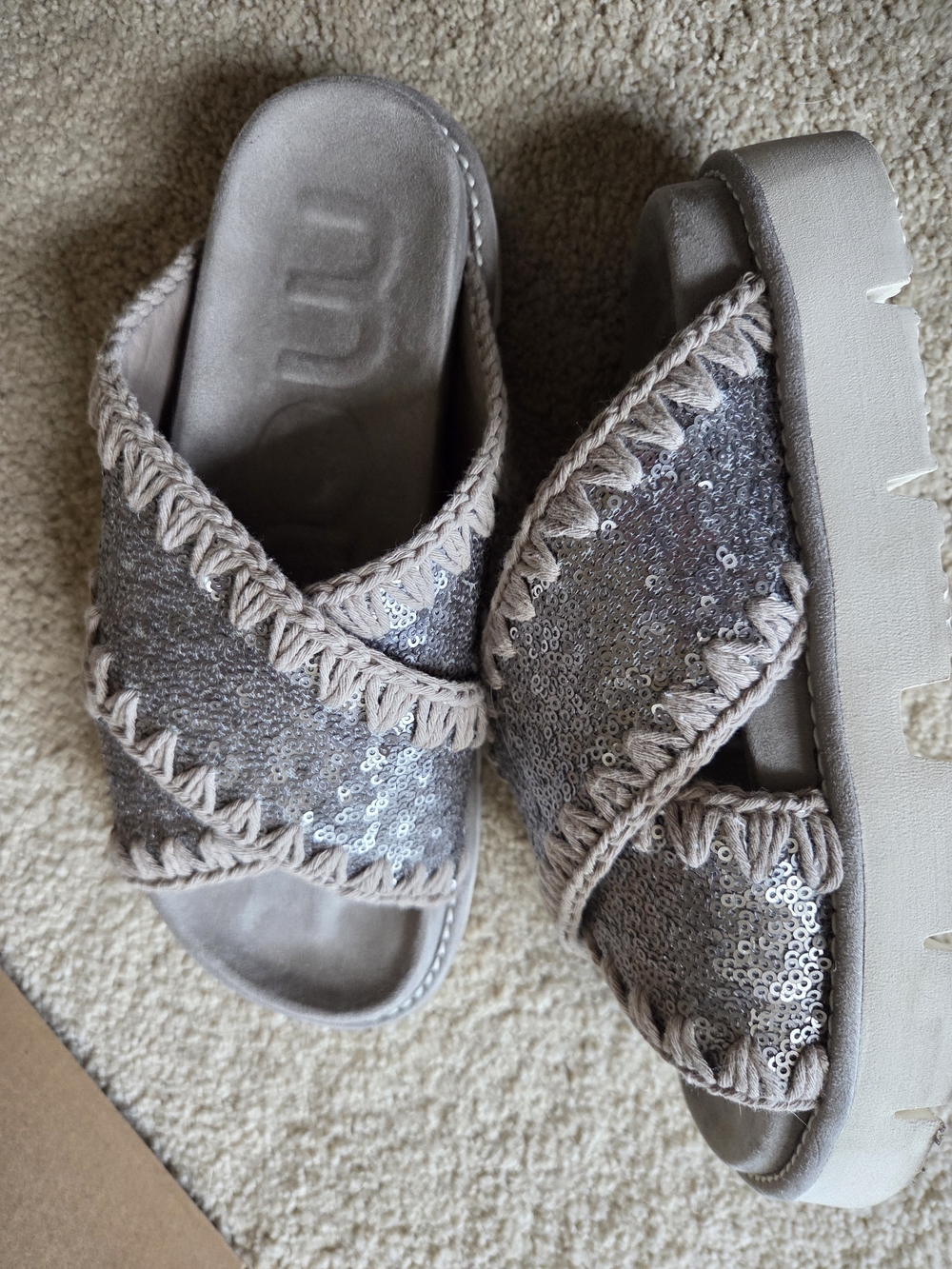 MOU Microsequin Crossover Sandal Gunmetal Size 37 - Picture 5 of 7